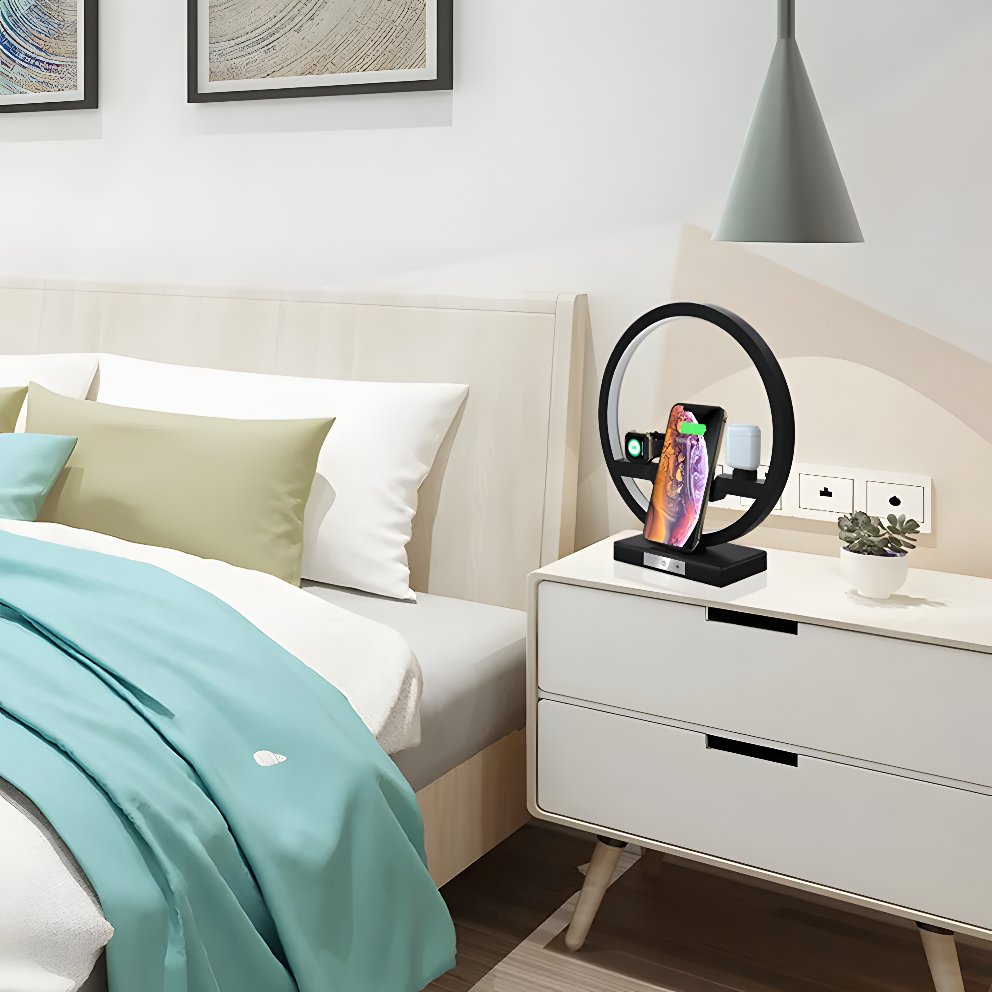 Modern Bedside Lamp with 4-in-1 Wireless Charging Stand