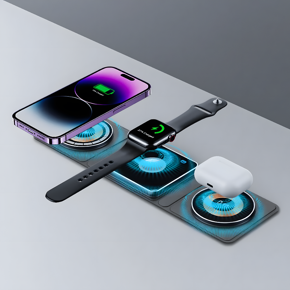 PowerNest TrioMag – Foldable Transparent  15W Wireless Charging Station