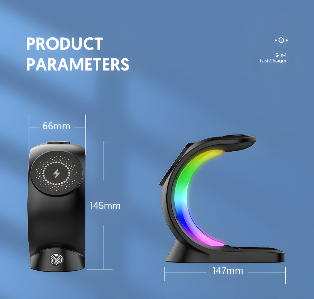 Aurora Arc – 4 in 1 Magnetic RGB Charging Dock for iPhone, AirPods & Watch