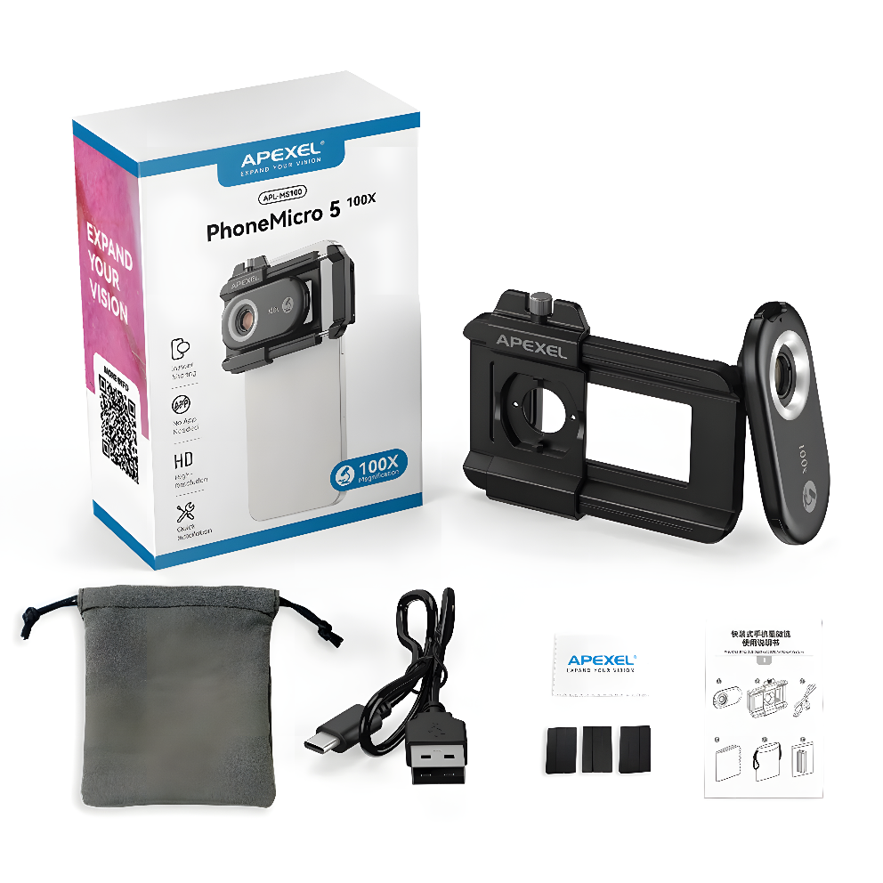 Portable Phone Microscope with LED Light – 100x/200x Zoom Lens