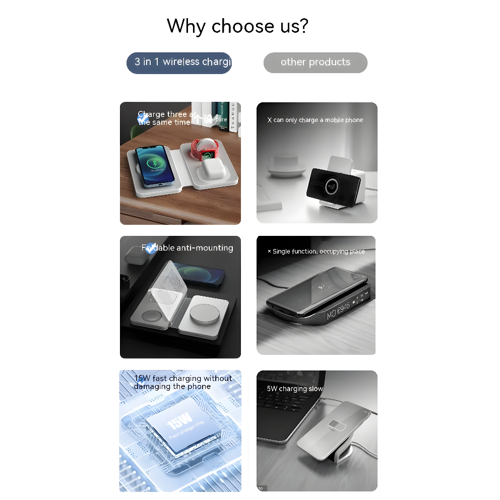 ChargeMate FoldX – Aluminum 3 in 1 Wireless Dock