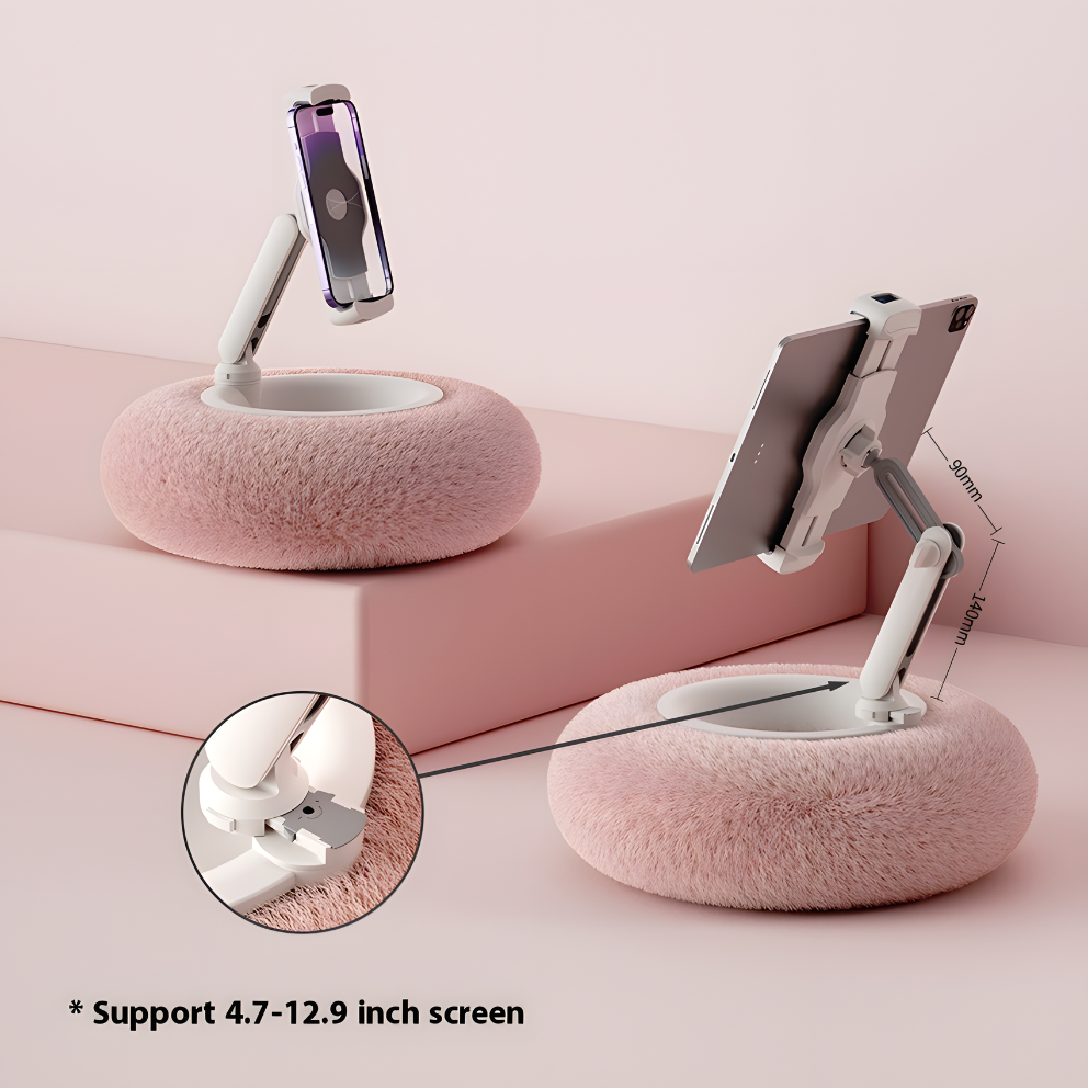 Cozy Donut Rotating Phone & Tablet Stand – Soft Cushion Base, 360° Adjustable Holder
