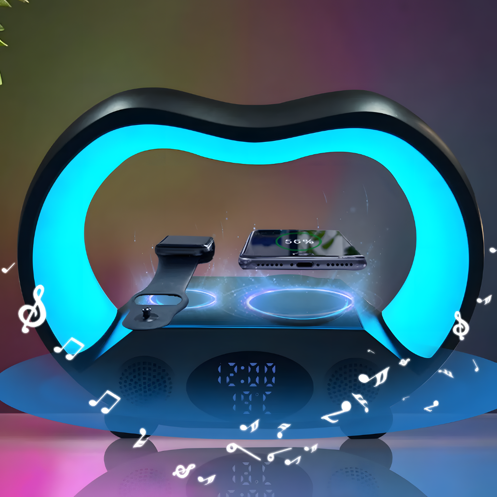 Multi-Function ZenGlow Light – 6 in 1 Wireless Charger, Bluetooth Speaker & Alarm Clock