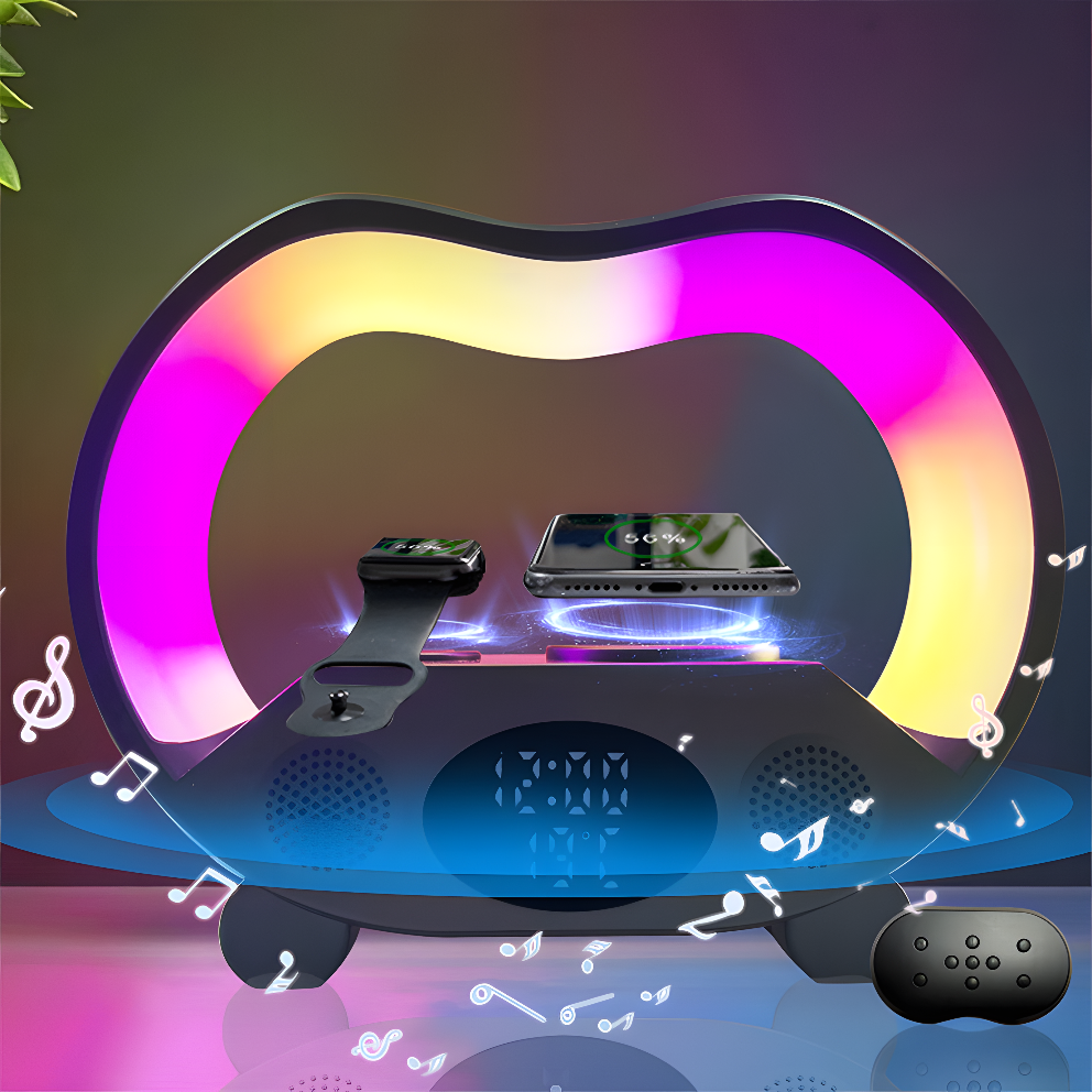 Multi-Function ZenGlow Light – 6 in 1 Wireless Charger, Bluetooth Speaker & Alarm Clock