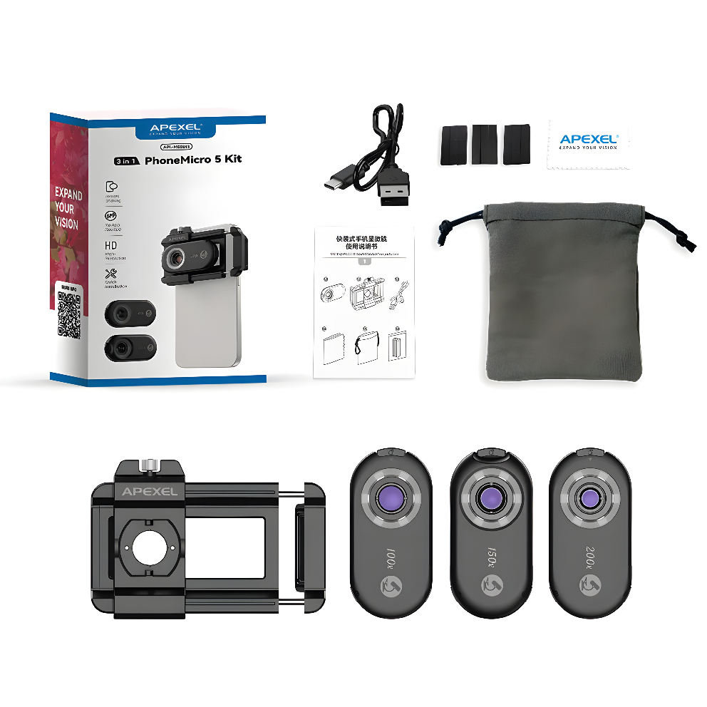 Portable Phone Microscope with LED Light – 100x/200x Zoom Lens