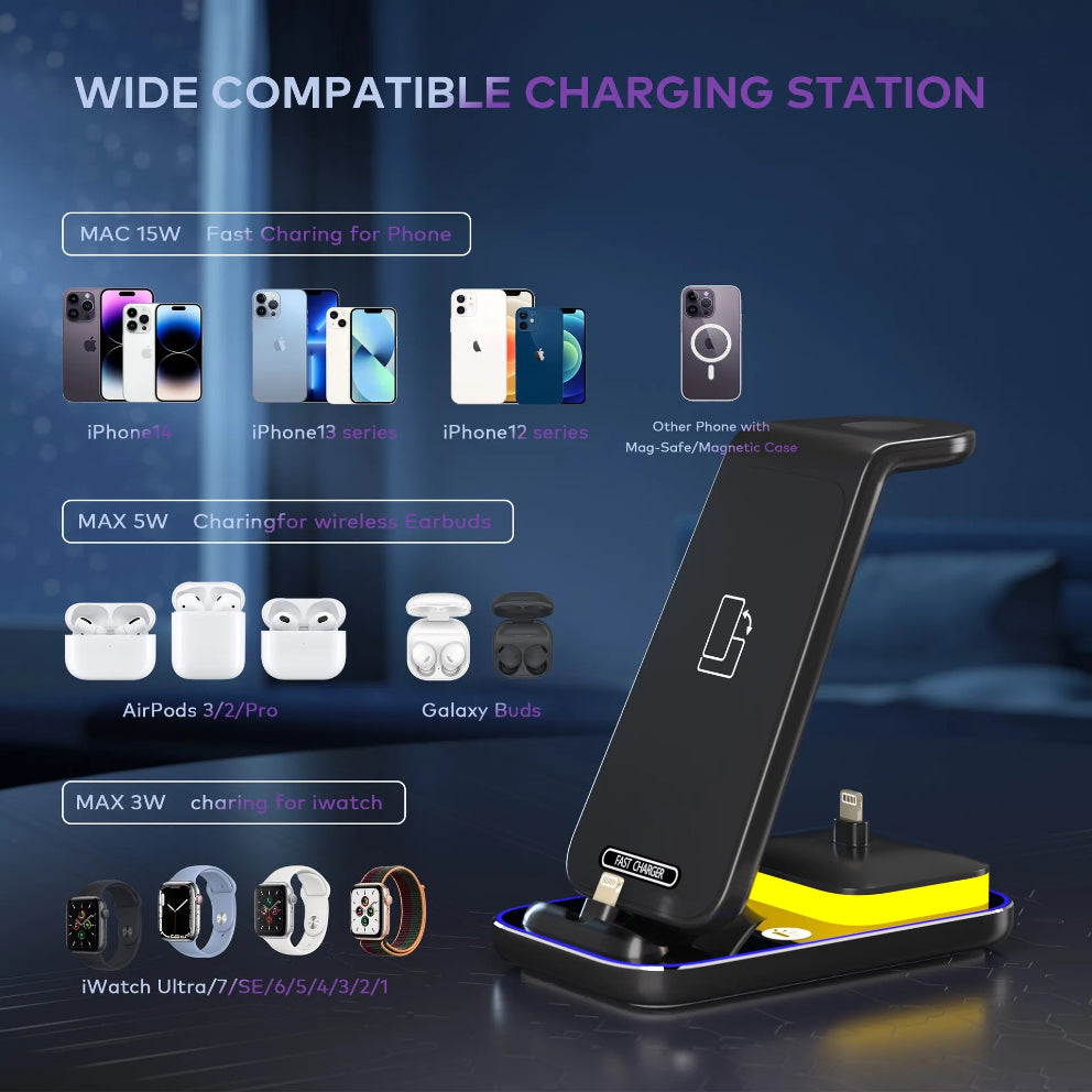 PowerNest TrioCharge 15W – 3 in 1 Wireless Station