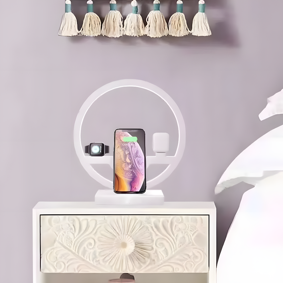 Modern Bedside Lamp with 4-in-1 Wireless Charging Stand