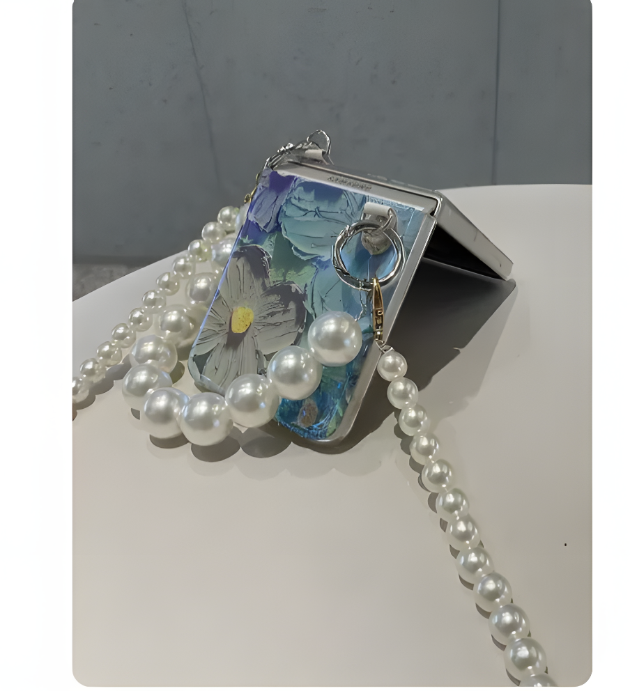 Pearl Charm Oil Painting Case – Elegant Floral Cover for Galaxy Z Flip