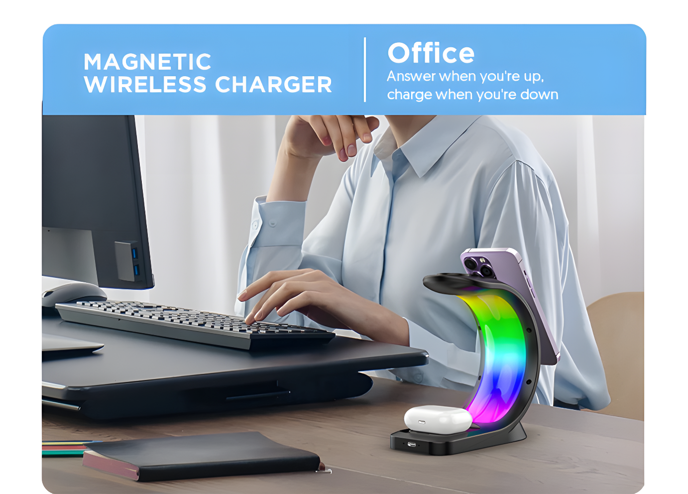Aurora Arc – 4 in 1 Magnetic RGB Charging Dock for iPhone, AirPods & Watch