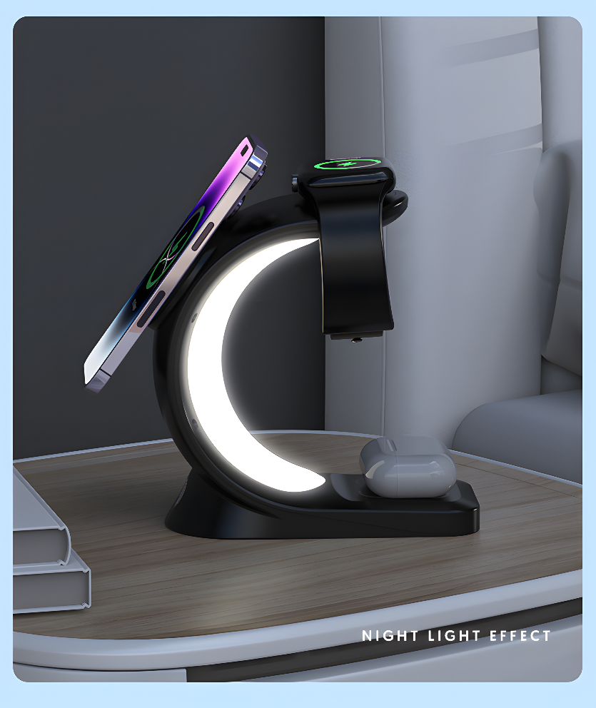 Aurora Arc – 4 in 1 Magnetic RGB Charging Dock for iPhone, AirPods & Watch