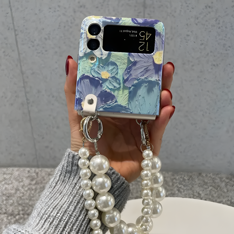 Pearl Charm Oil Painting Case – Elegant Floral Cover for Galaxy Z Flip