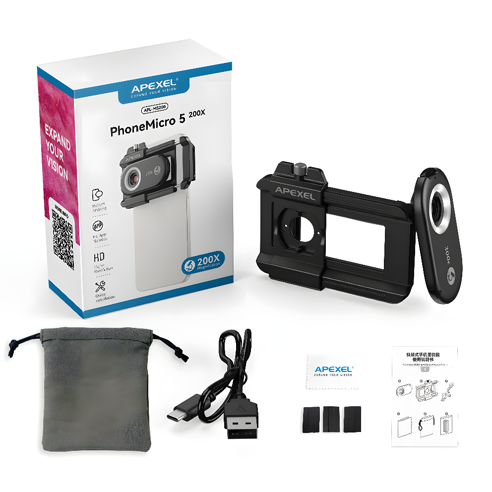 Portable Phone Microscope with LED Light – 100x/200x Zoom Lens