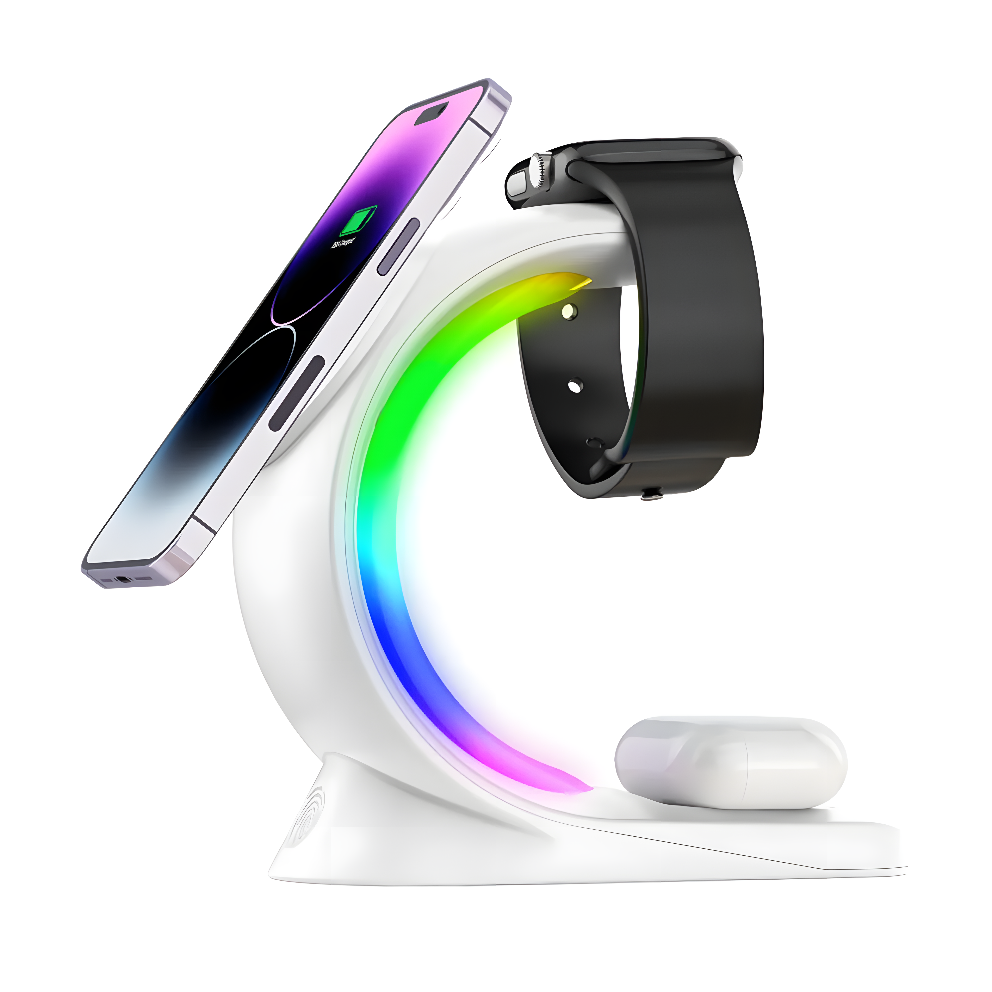 Aurora Arc – 4 in 1 Magnetic RGB Charging Dock for iPhone, AirPods & Watch
