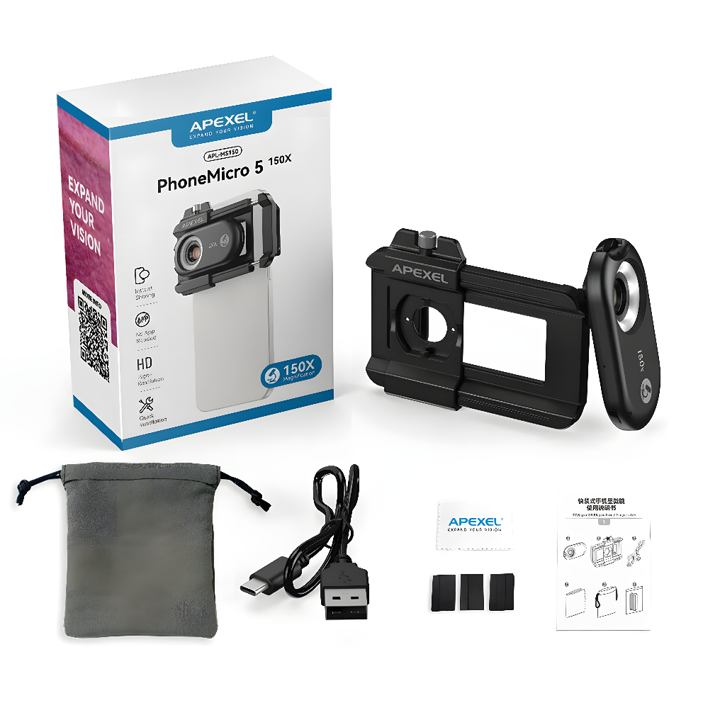 Portable Phone Microscope with LED Light – 100x/200x Zoom Lens