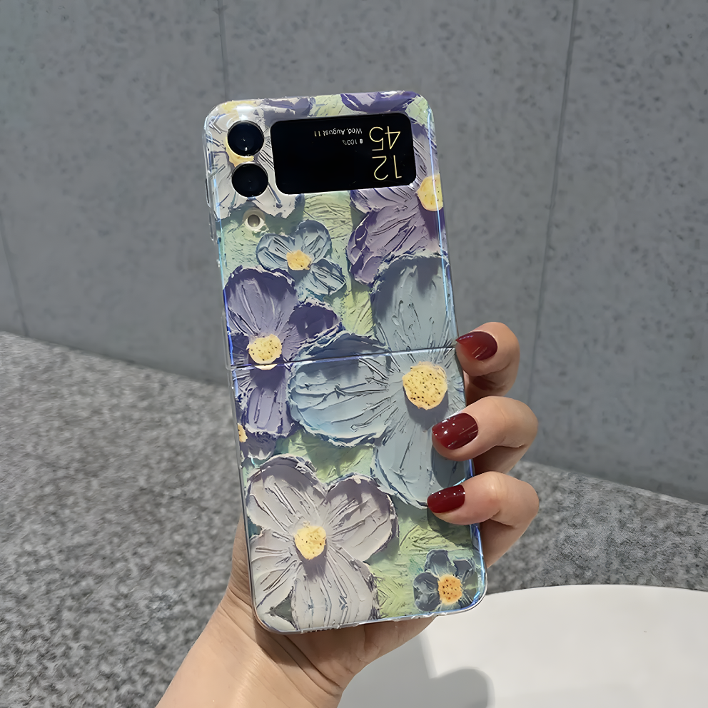 Pearl Charm Oil Painting Case – Elegant Floral Cover for Galaxy Z Flip