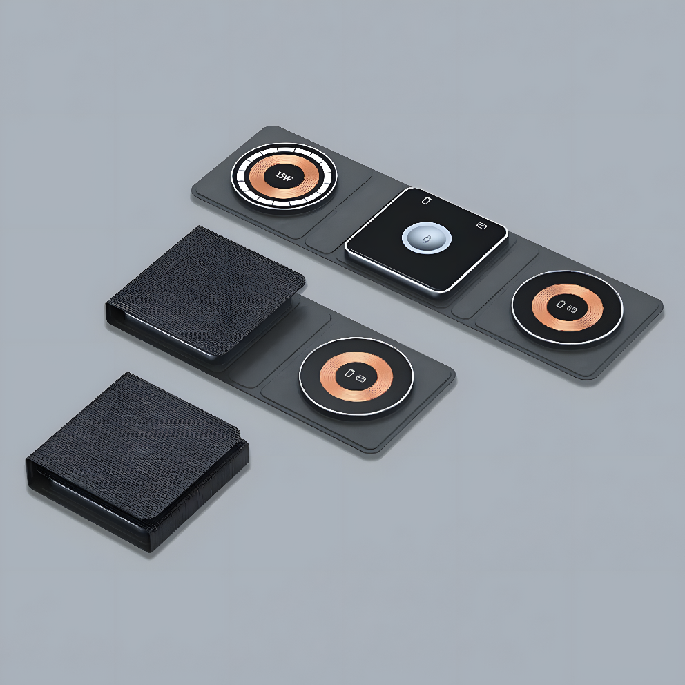 PowerNest TrioMag – Foldable Transparent  15W Wireless Charging Station