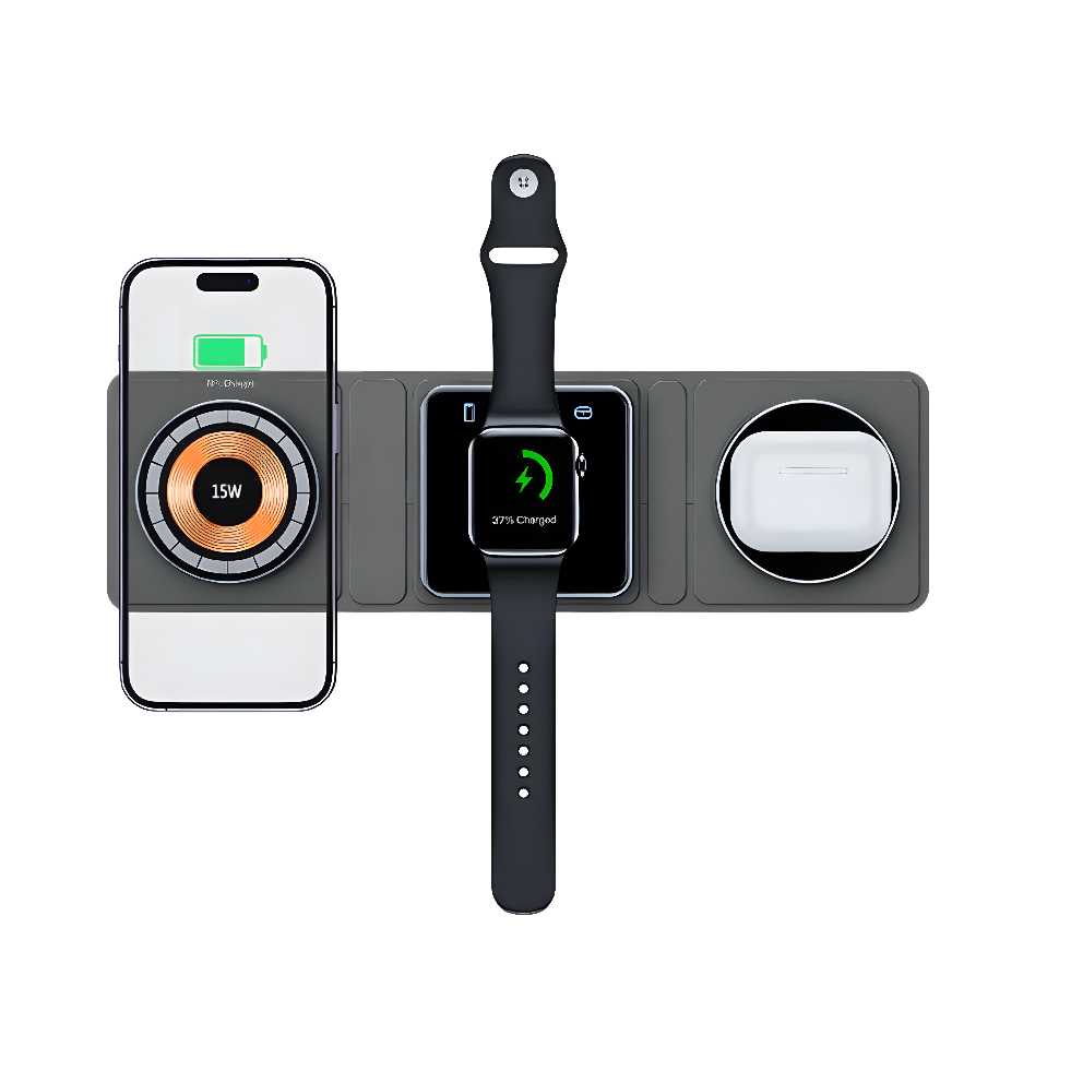 PowerNest TrioMag – Foldable Transparent  15W Wireless Charging Station