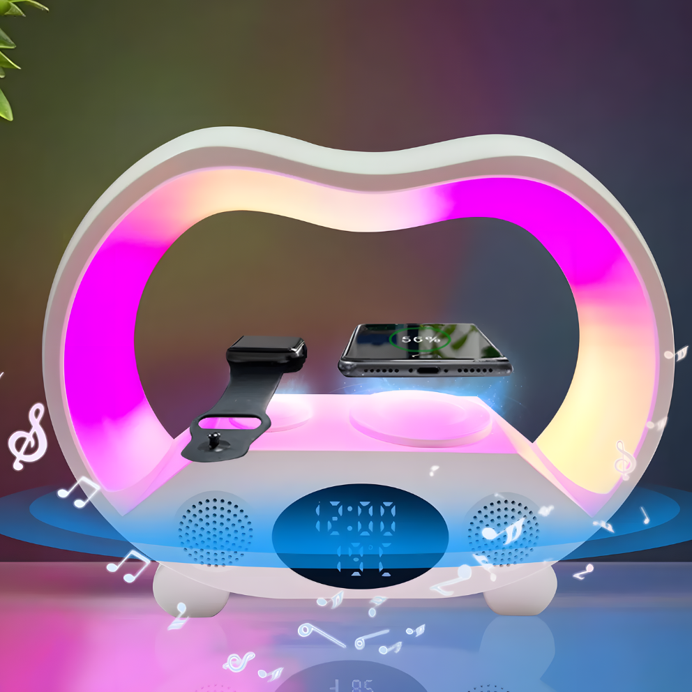 Multi-Function ZenGlow Light – 6 in 1 Wireless Charger, Bluetooth Speaker & Alarm Clock