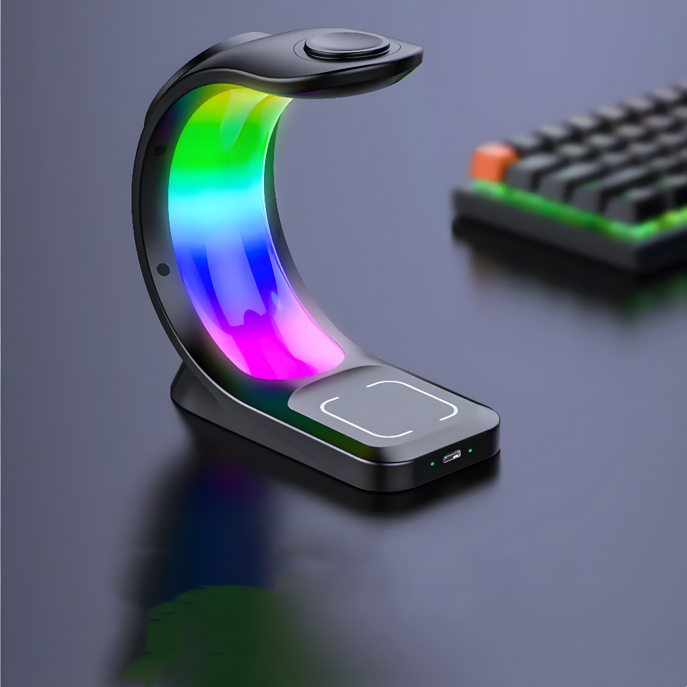 Aurora Arc – 4 in 1 Magnetic RGB Charging Dock for iPhone, AirPods & Watch
